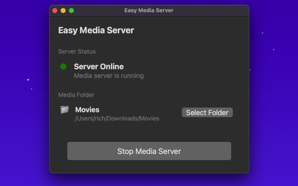 Easy Media Server screenshot on MacOS